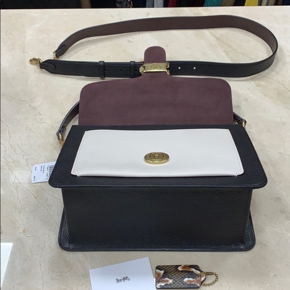 COACH 1941 TABBY LARGE EXOTIC SNAKESKIN AND LEATHER COLORBLOCK TOP HANDLE BAG - Picture 7 of 10